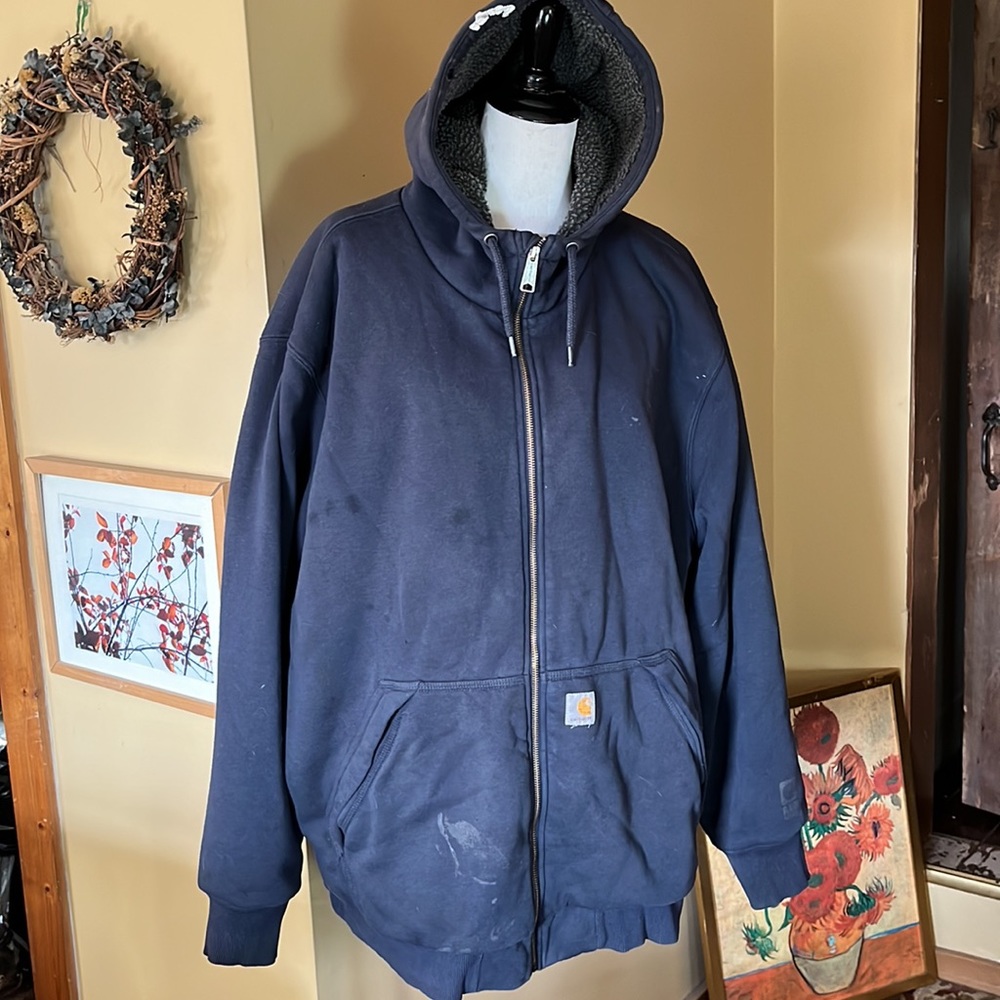CARHARTT Size 3X RainDefernder Thrashed Paint-Splotch Zipper Down Casual Hoodie